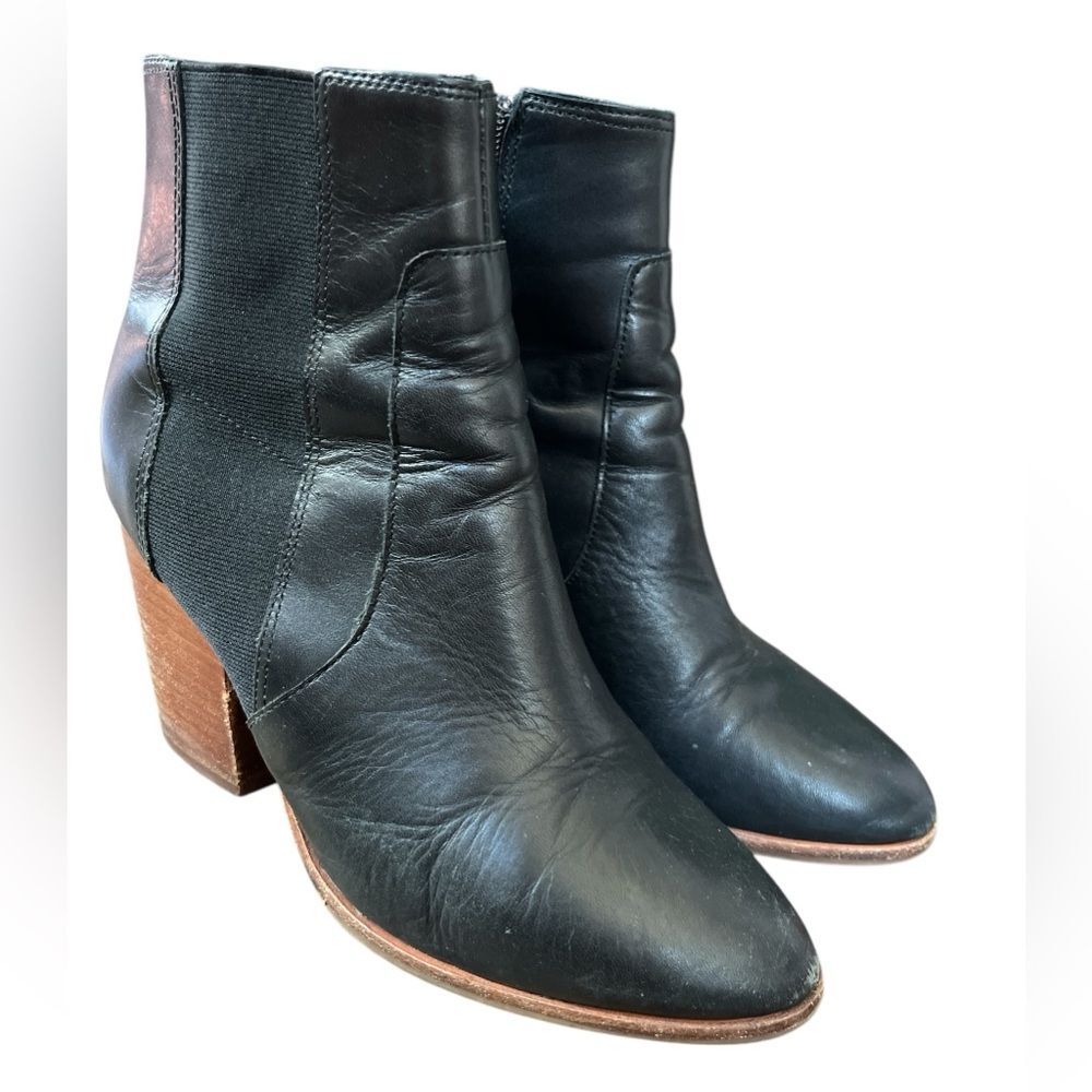 Soludos Emma Boots Size 6.5 Black Leather Stacked Wood Heel Bohemian Boho